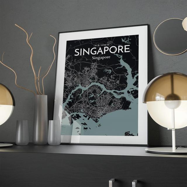 Singapore City Map in Midnight - Graphic Art Print on Paper Borough Wharf Size: 24cm H x 18cm W x 0.05cm D on Productcaster.