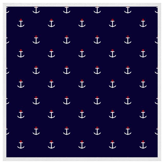 Zaha White & Red Anchors On Navy - Print Latitude Run Size: 31cm H x 31cm W x 4cm D, Frame Colour: White Framed on Productcaster.