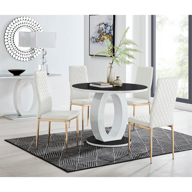 Chowchilla Dining Set with 6 Chairs Canora Grey Colour (Table Top): Black, Colour (Chair): White on Productcaster.