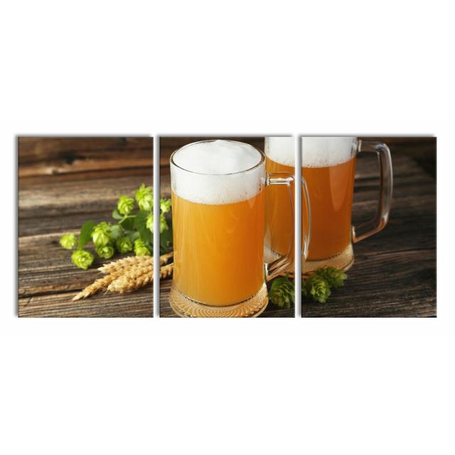 Delicious Beer with Hop Flowers - 3 Piece Photograph Print Set on Canvas East Urban Home Size: 180 cm H x 80 cm W on Productcaster.