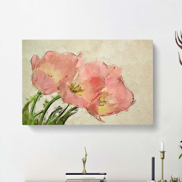 Pink Tulip Art In Abstract - Wrapped Canvas Painting East Urban Home Size: 40cm H x 60cm W x 3cm D on Productcaster.