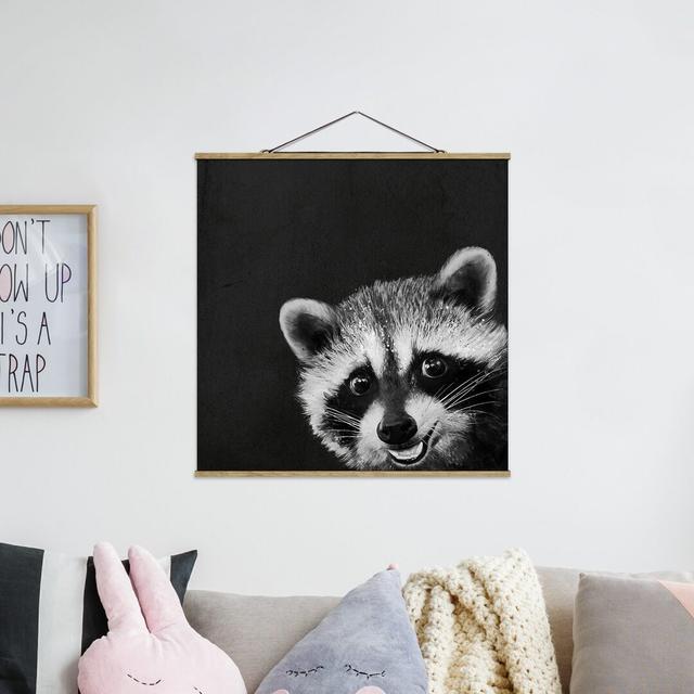 Stoffbild Illustration Raccoon Black White von Laura Graves Union Rustic Größe: 80 cm H x 80 cm B x 0,3 cm T on Productcaster.