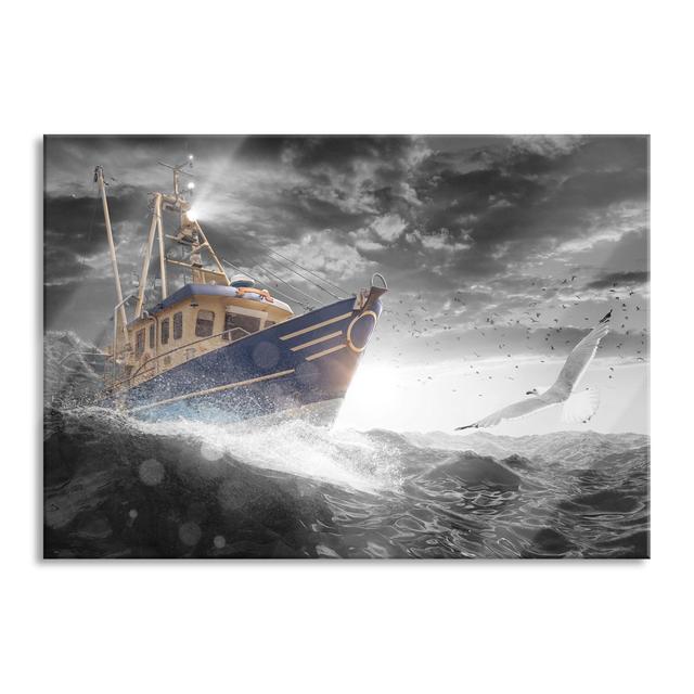 Ungerahmtes Gemälde auf Glas "Fishing Boat in a Storm on the High Seas" Longshore Tides Größe: 60 cm H x 80 cm B x 0,4 cm T on Productcaster.