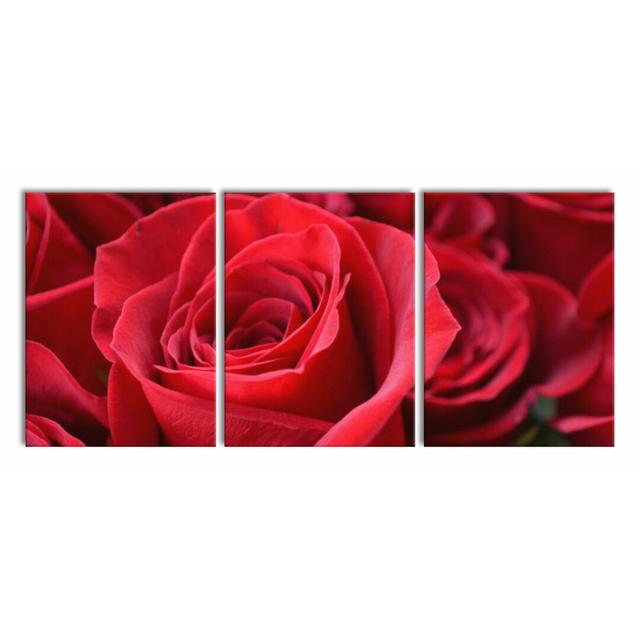 Romantic Roses - 3 Piece Wrapped Canvas Print East Urban Home Size: 180 cm H x 80 cm W x 2.4 cm D on Productcaster.