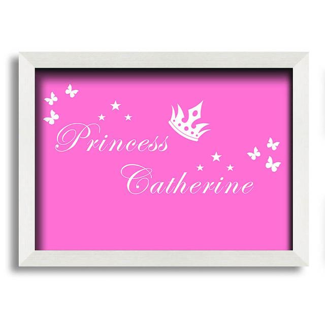 Your Own Name Princess 2 Wall Art Maturi Size: 29.7cm H x 42cm W x 10cm D, Colour: Vivid Pink on Productcaster.