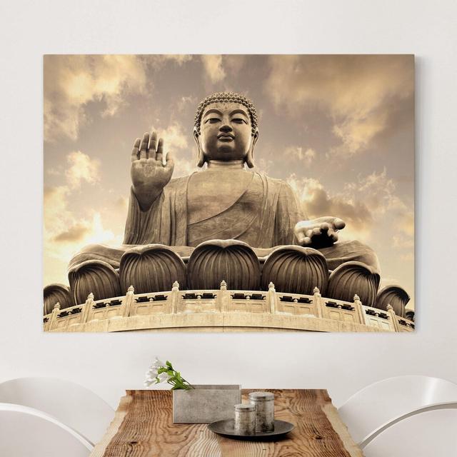 Large Buddha Sepia - Wrapped Canvas Graphic Art Bloomsbury Market Format: 260g/m² canvas, Colour: Brown, Size: 90cm H x 120cm W on Productcaster.