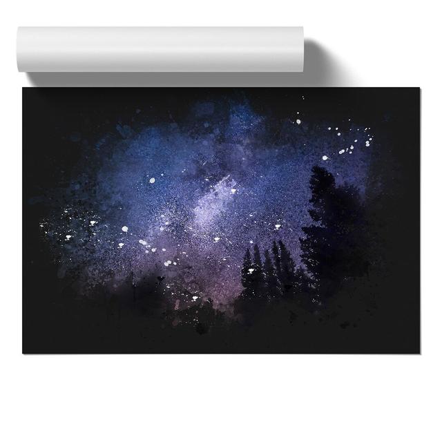 Forest at Night Paint Splash - Unframed Graphic Art East Urban Home Size: 42cm H x 59cm W x 0.1cm D on Productcaster.