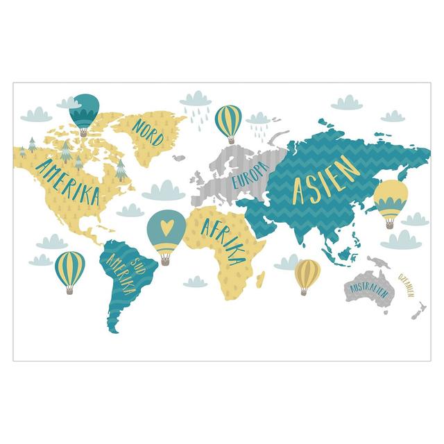 World Map with Hot Air Balloons 3.2m x 480cm Textured Matt Peel & Stick Wall Mural East Urban Home on Productcaster.