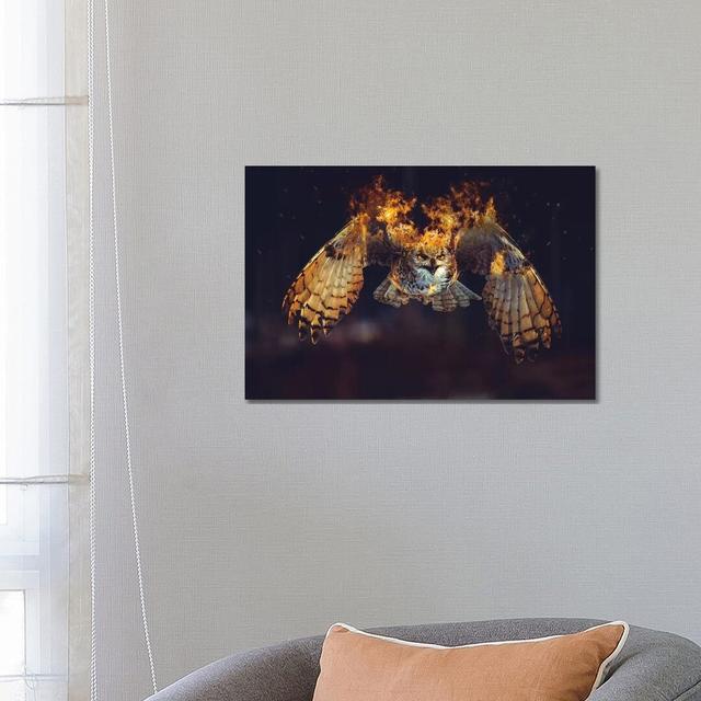 Owl On Fire by Paul Haag - Print on Canvas Latitude Run Format: Wrapped Canvas, Size: 45.72cm H x 66.04cm W x 1.91cm D on Productcaster.