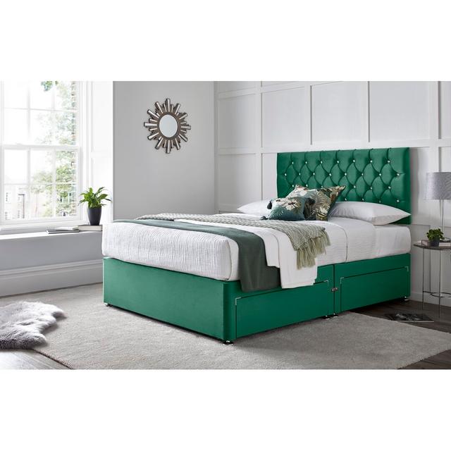 Crosslin Divan Bed with 24" Headboard on Struts Wayfair Sleep Size: Small Single (2'6), Colour: Green, Storage Type: No Drawers on Productcaster.