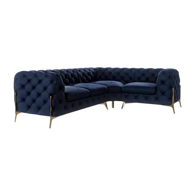 Ecksofa Chesterfield Anca Mit Goldene Metall Füßen Canora Grey Ausrichtung: Ausrichtung Links, Polsterfarbe: Marineblau on Productcaster.