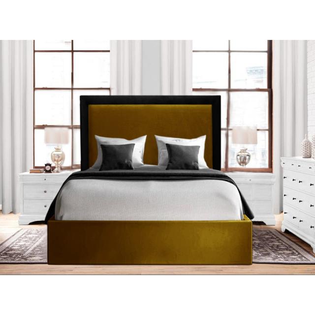 Alando Upholstered Panel Bed Canora Grey Size: Kingsize (5'), Colour: Gold/Black on Productcaster.