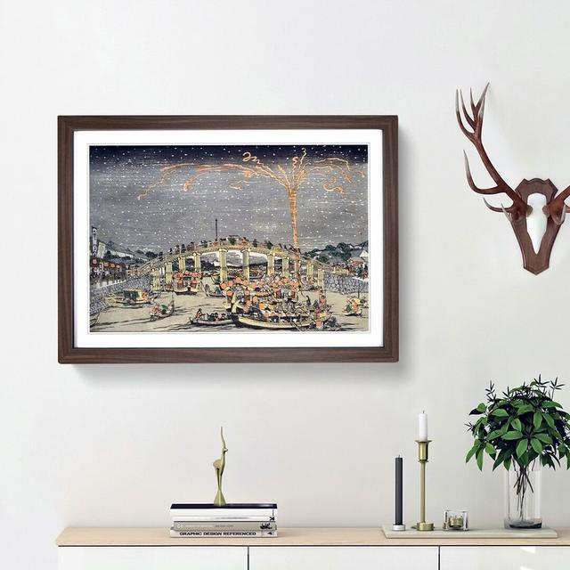 Fireworks at Ryogoku by Utagawa Toyoharu - Picture Frame Art Print East Urban Home Frame Option: Walnut Framed, Size: 48cm H x 65cm W x 2cm D on Productcaster.