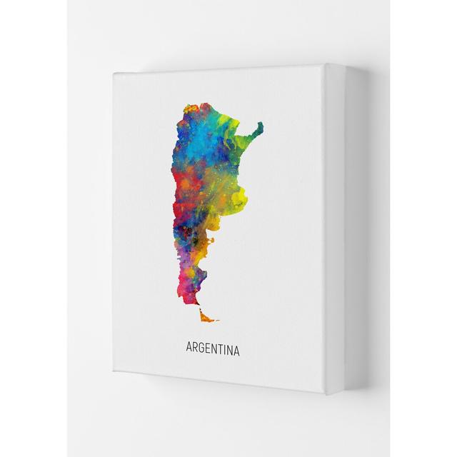 Argentina Watercolour Map by Michael Tompsett - Graphic Art Latitude Run Format: Wrapped Canvas, Size: 42cm H x 29.7cm W x 4cm D on Productcaster.