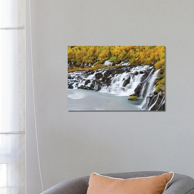 Waterfall Hraunfossar with Colourful Foliage During Fall. Northern Iceland by Martin Zwick - Wrapped Canvas Photograph Alpen Home Size: 45.72cm H x 66 on Productcaster.