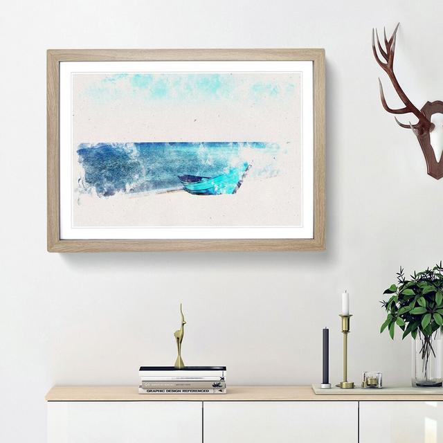 Blue Boat upon the Beach - Picture Frame Graphic Art Print East Urban Home Frame Option: Oak Framed, Size: 36cm H x 48cm W x 2cm D on Productcaster.