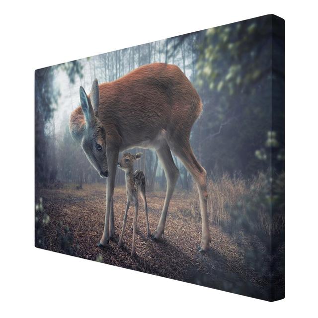 Mother and Fawn - Wrapped Canvas Graphic Art Print East Urban Home Size: 60cm L x 90cm W on Productcaster.