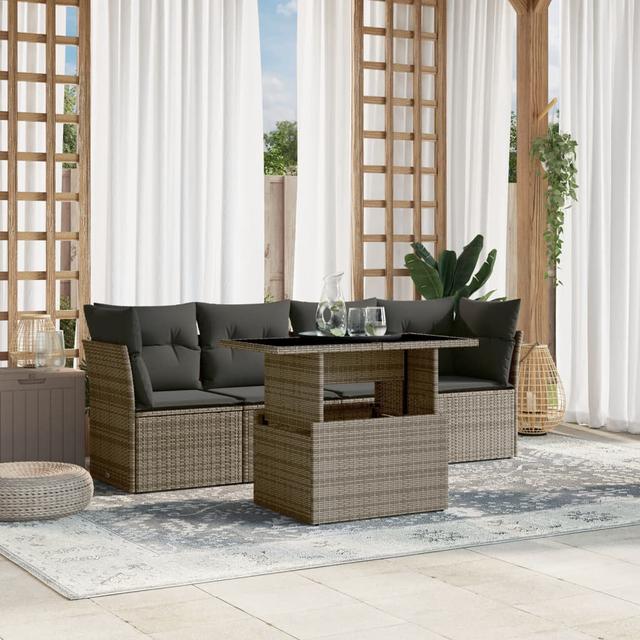 Vidaxl 5-Tlg. Garten-Sofagarnitur Mit Kissen Grau Poly Rattan 17 Stories on Productcaster.