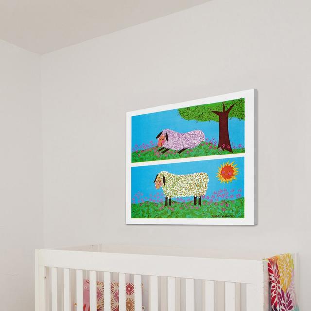 Happy Sheep by Curtis - Wrapped Canvas Graphic Art Print East Urban Home Size: 81 cm H x 81 cm W on Productcaster.