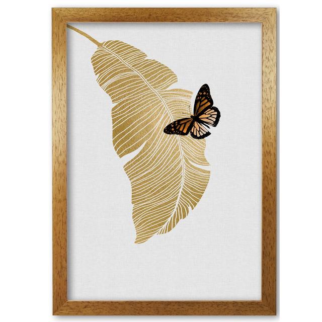 Butterfly & Palm Leaf - Print East Urban Home Size: 60 cm H x 42 cm W x 5 cm D, Format: Honey Oak Frame on Productcaster.