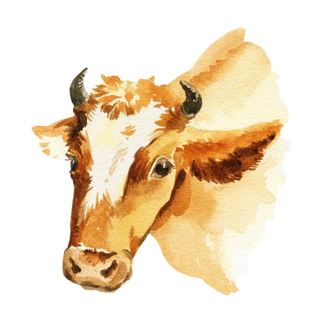 Somersworth Watercolor Illustration Of Cow - Wrapped Canvas Painting Brambly Cottage Size: 51cm H x 51cm W x 3.8cm D on Productcaster.