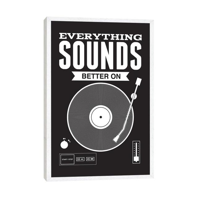 Everything Sounds Better On Vinyl - Black-Canvas Happy Larry Format: White Framed, Size: 101.6cm H x 66.04cm W x 3.81cm D on Productcaster.