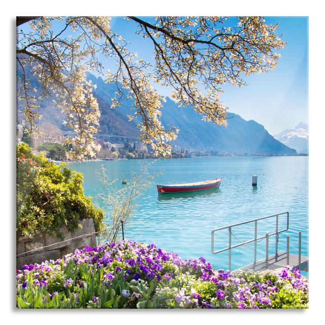 Lake Geneva in Sunshine - Photograph Print on Glass Longshore Tides Size: 70cm H x 70cm W x 0.4cm D on Productcaster.