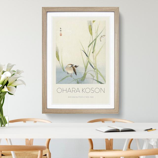 Bird and Butterfly by Ohara Koson - Picture Frame Art Prints East Urban Home Frame Option: Oak, Size: 65cm H x 48cm W x 2cm D on Productcaster.