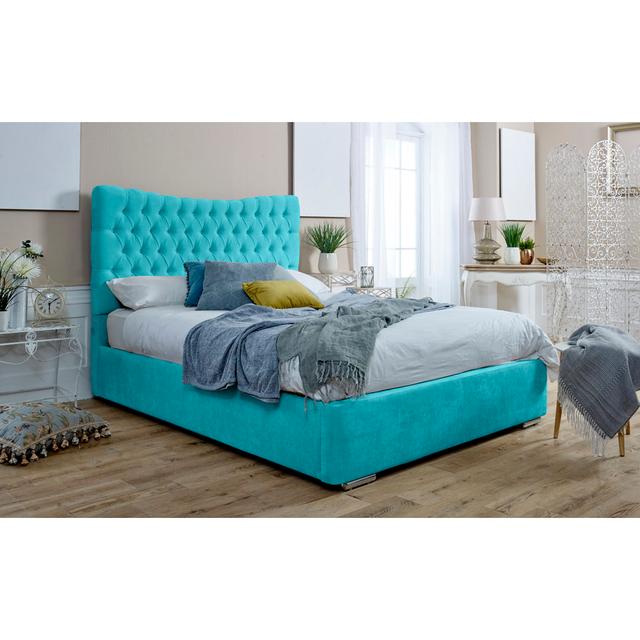 Tawanna Upholstered Bed Frame Mercer41 Size: Kingsize (5'), Colour: Teal on Productcaster.