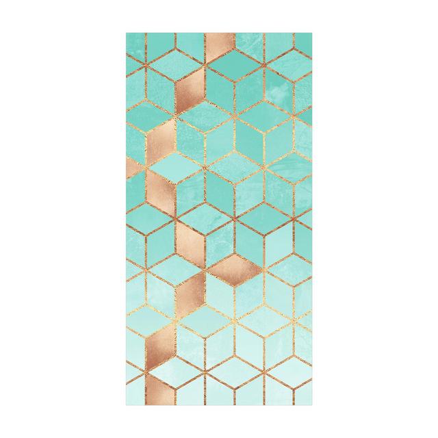 Loni Hand-Knotted Turquoise/White/Golden Indoor/Outdoor Rug Canora Grey Rug Size: Rectangle 90 x 180cm on Productcaster.