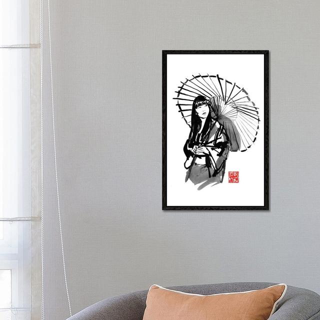 Umbrella's Geisha - Print on Canvas Bloomsbury Market Size: 66.04cm H x 45.72cm W x 3.81cm D, Format: Black Framed on Productcaster.