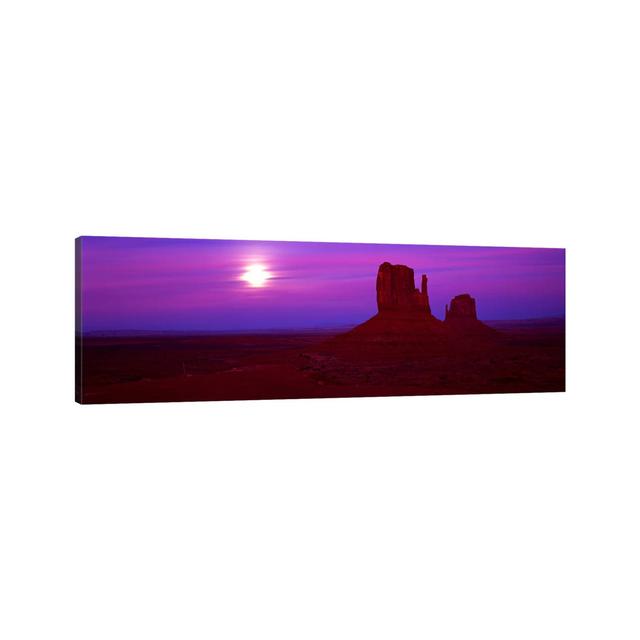 East Mitten And West Mitten Buttes At Sunset, Monument Valley, Utah, USA - Wrapped Canvas Panoramic Print Union Rustic Size: 30.48cm H x 91.44cm W x 3 on Productcaster.