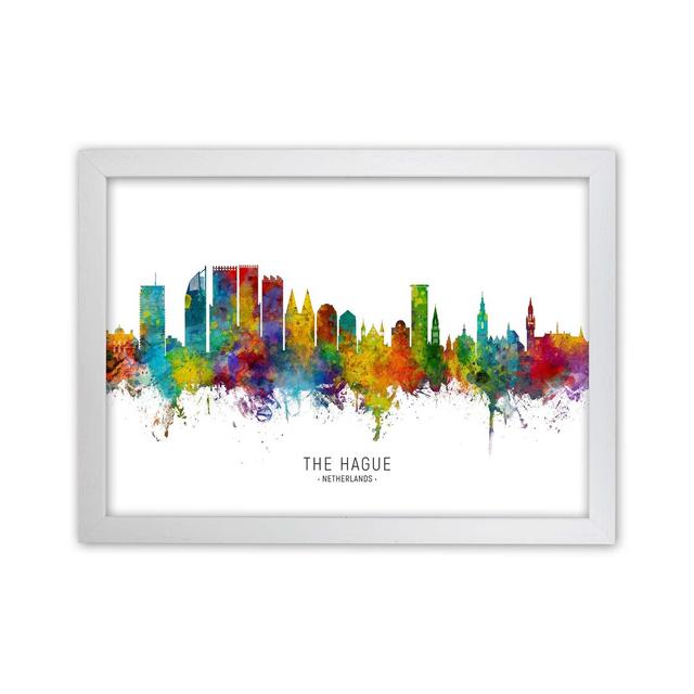 The Hague Netherlands Skyline by Michael Tompsett - Graphic Art Latitude Run Size: 46cm H x 63cm W x 3cm D, Format: White Framed on Productcaster.