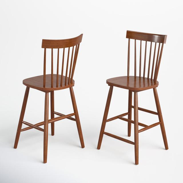 Stacee Bar Stool (Set of 2) Blue Elephant Seat Height: Bar Stool (73.7cm Seat Height), Colour: Walnut on Productcaster.