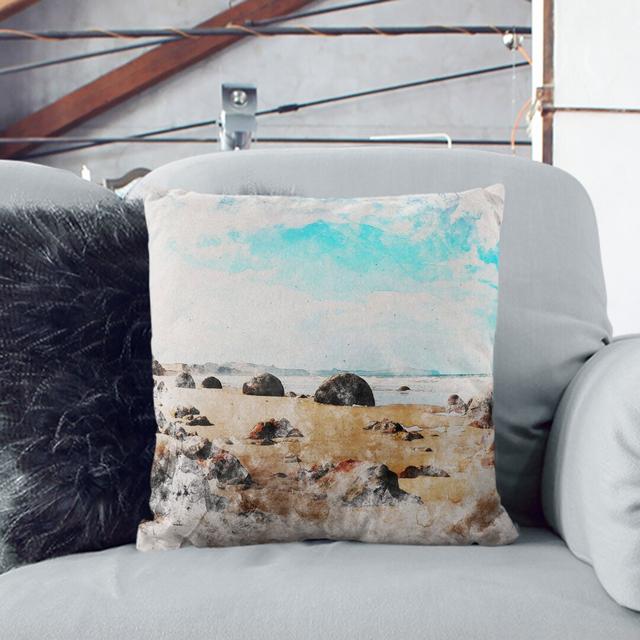 Moeraki Boulders Beach New Zealand Watercolour Scatter Cushion with Filling (Set of 2) East Urban Home Backing Colour: Stone, Size: 55cm H x 55cm W x on Productcaster.