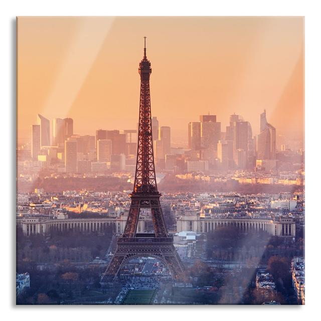 Panorama Eiffel Tower at Sunset - Unframed Graphic Art on Glass Ebern Designs Size: 60cm H x 60cm W x 0.4cm D on Productcaster.