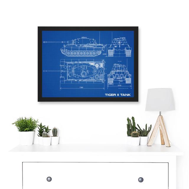 Military Tiger II Panzer Kampfwagen Heavy Tank Blueprint Plan - Picture Frame Graphic Art on Paper Williston Forge Size: 33cm H x 45.5cm W on Productcaster.