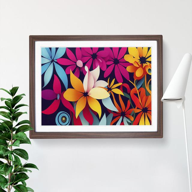 Magnetic Modern Flowers Abstract - Picture Frame Graphic Art Marlow Home Co. Size: 46cm H x 64cm W x 2cm D, Frame Colour: Walnut on Productcaster.