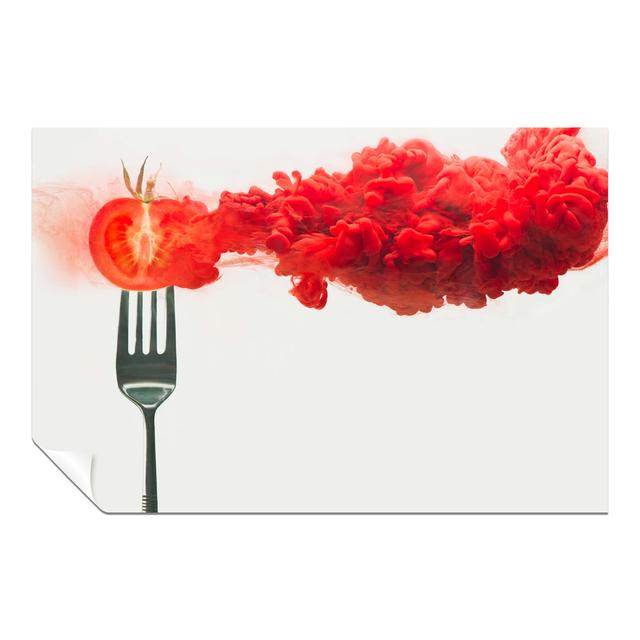 Disintegrated Red Tomato On A Fork - No Frame Print Panther Print Size: 91cm H x 61cm W on Productcaster.