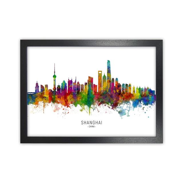 Shanghai China Skyline by Michael Tompsett - Print Ebern Designs Format: Black Framed, Size: 25cm H x 34cm W x 3cm D on Productcaster.