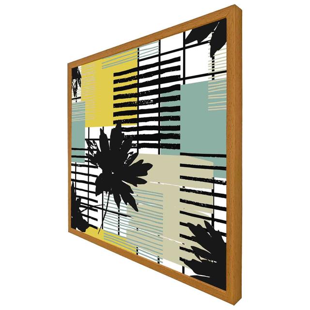 Garyville Geometric Shape & Leaf Print In Yellow & Green - Print ClassicLiving Frame Colour: Black Framed, Size: 76cm H x 76cm W x 4cm D on Productcaster.