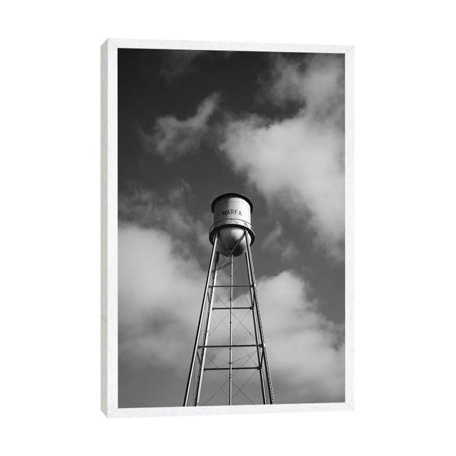 Monochrome Marfa Water Tower by Bethany Young - Print on Canvas Ebern Designs Size: 152.4cm H x 101.6cm W x 3.81cm D, Format: White Framed on Productcaster.