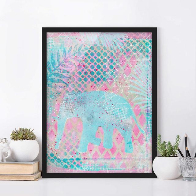 Colourful Collage - Elephant in Blue and Pink - Picture Frame Graphic Art Latitude Vive Frame Option: Black Framed, Size: 100cm H x 70cm W x 2cm D on Productcaster.