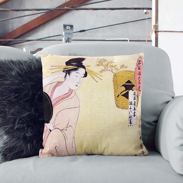 Hanazuma of Hyogoya by Kitagawa Utamaro Cushion with Filling East Urban Home Size: 55cm H x 55cm W x 20cm D, Backing Colour: Black on Productcaster.