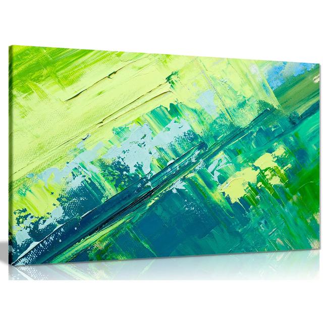 Abstract Oil Painting Green Yellow Canvas Wall Art Picture Print Panther Print Size: 51cm H x 76cm W on Productcaster.