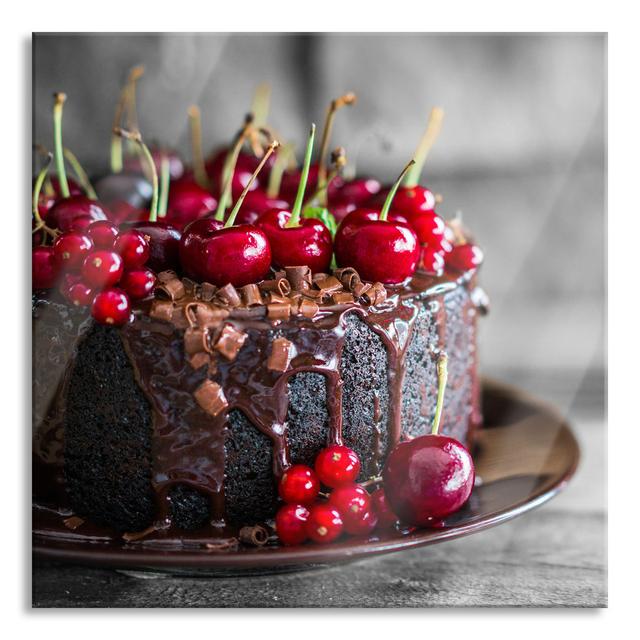 Heavenly Chocolate Cake - No Frame Print on Glass Brayden Studio Size: 60cm H x 60cm W x 0.4cm D, Colour: Red/Grey/Brown on Productcaster.