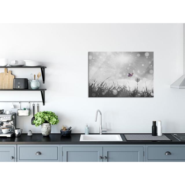 Glass picture | Mural on real glass Butterfly Flying to Dandelion | 2 black and white LFy17226 August Grove Size: 60cm H x 80cm W on Productcaster.