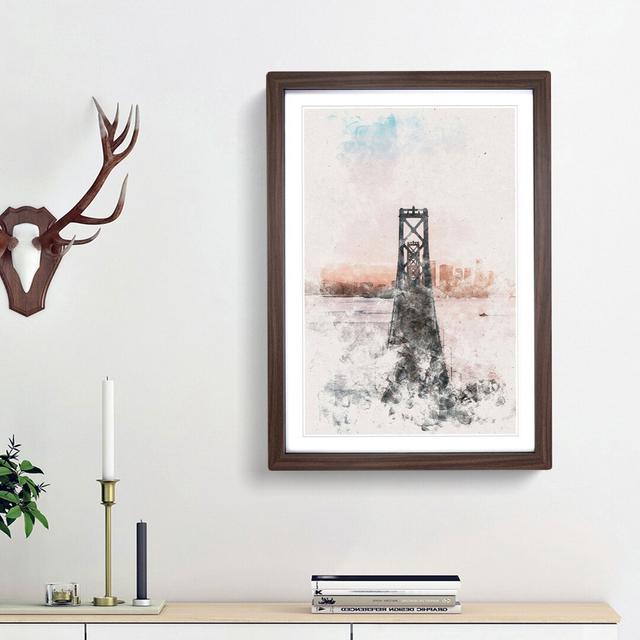 Bridge In San Francisco Watercolour - Picture Frame Graphic Art East Urban Home Frame Option: Walnut Framed, Size: 87cm H x 62cm W x 2cm D on Productcaster.