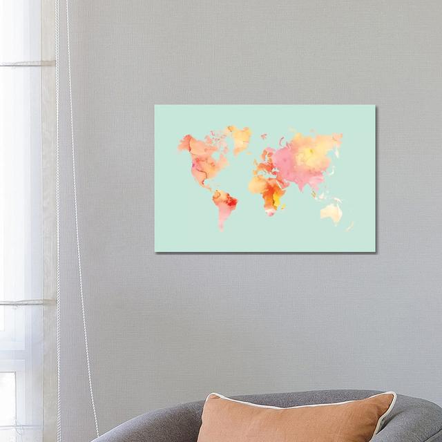 World Map Pastel Watercolour by Willow & Olive - Wrapped Canvas Print ClassicLiving Size: 45.72cm H x 66.04cm W x 1.91cm D on Productcaster.