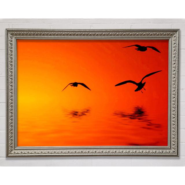 Orange Ocean Flight Gerahmter Druck Wandkunst House of Hampton Größe: 84,1 cm H x 118,9 cm B x 3 cm T, Format: Poster mit silberfarbenem Rahmen on Productcaster.